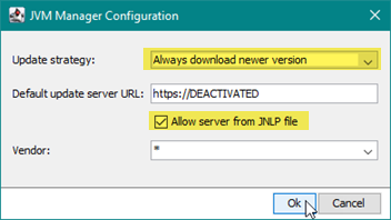 JVM Manager settings